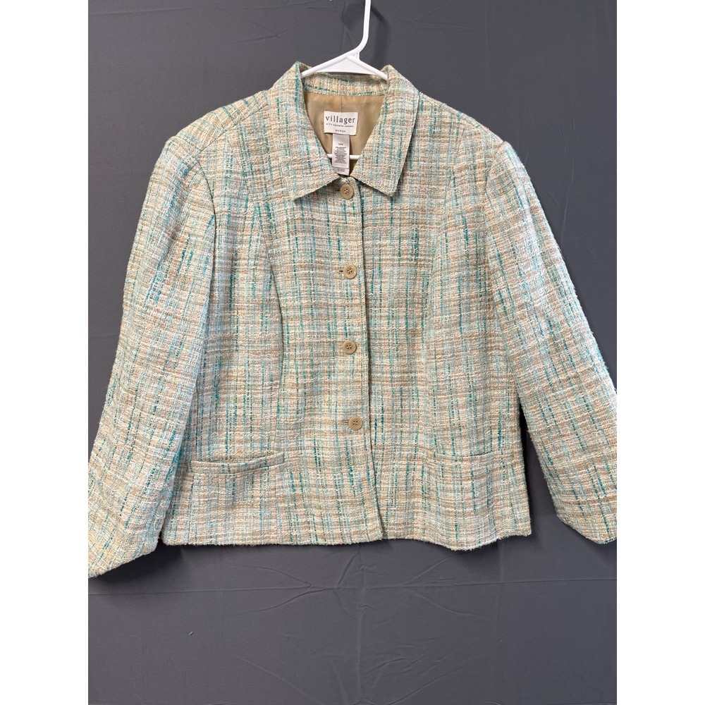 Villager Liz Claiborne Blazer Jacket Womens 18W Multicolor Printed Tweed‎ Lined